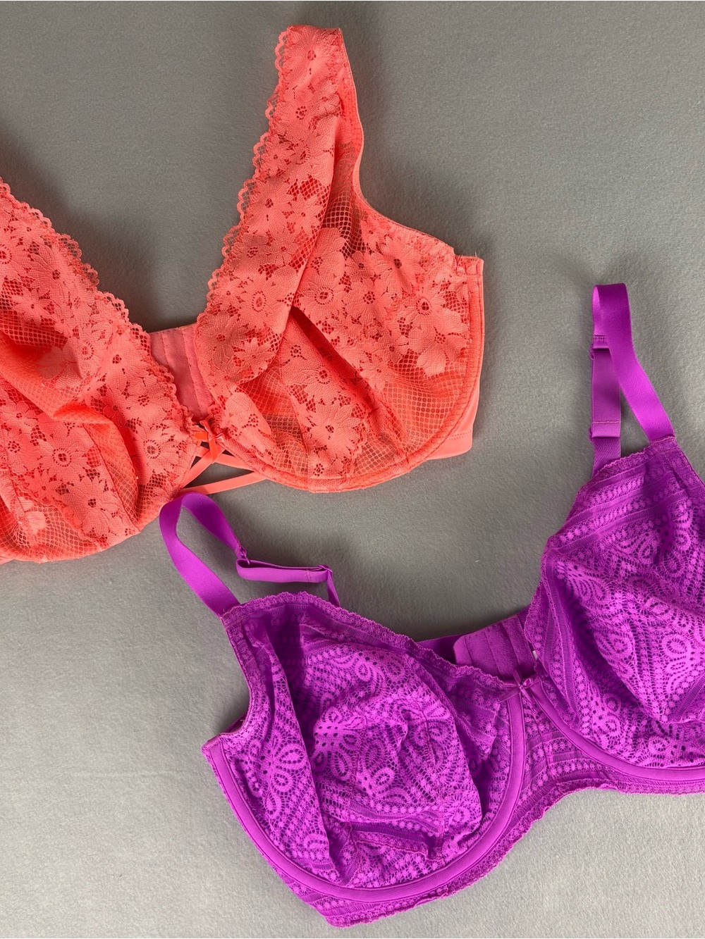 Cacique Unlined Balconette Bra Bundle/Lot NWOT Coral & Purple Underwire 42H (5D)